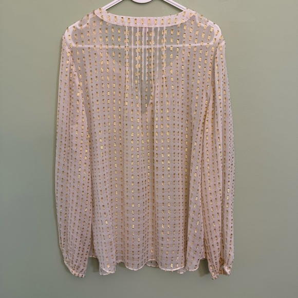Lilly Pulitzer White and Gold metallic dot crepe Women's blouse sheer size XL - Picture 8 of 8